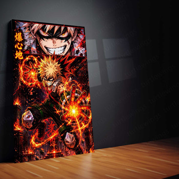 Anime Metal Poster | My Hero Academia Metal Poster | Katsuki Bakugo Explosion Hero Wall Art | Epic Anime Warrior Metal Frame