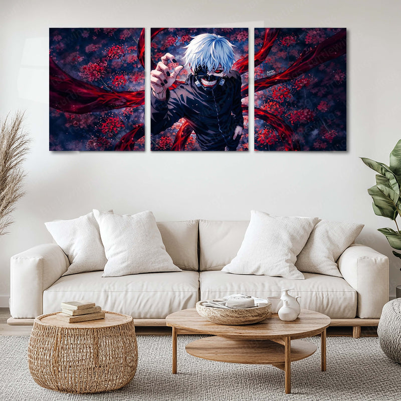 Anime Metal Poster Set of 3 | Tokyo Ghoul | Ken Kaneki Red Kagune Triptych Wall Art