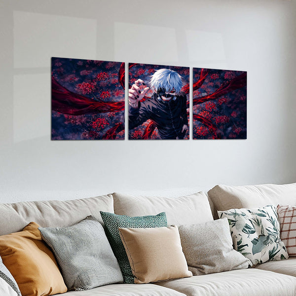 Anime Metal Poster Set of 3 | Tokyo Ghoul | Ken Kaneki Red Kagune Triptych Wall Art
