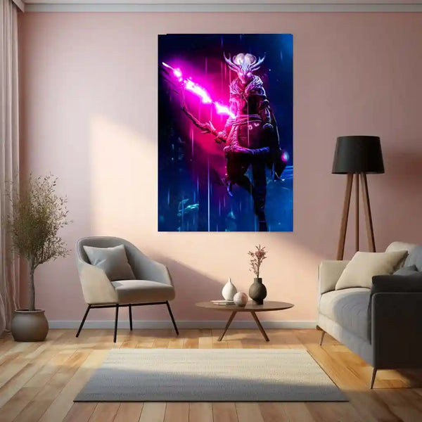 Kena: Bridges of Spirits – Spirit Warrior Artwork | Mystical Fantasy Game Metal Frame Poster