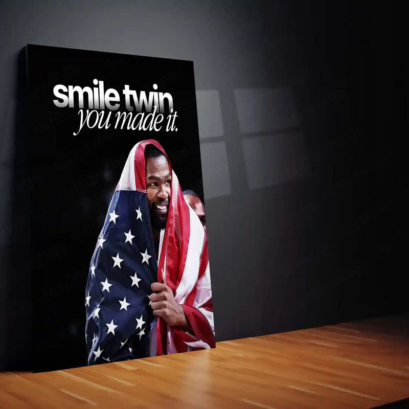 Quote Metal Poster | Kevin Durant – “smile twin, you made it.” Quote | Basketball Motivation Metal Frame Wall Art - TURTLEWINGS 