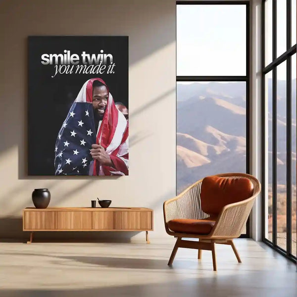 Quote Metal Poster | Kevin Durant – “smile twin, you made it.” Quote | Basketball Motivation Metal Frame Wall Art - TURTLEWINGS 