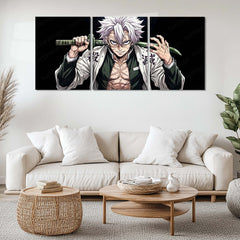 Anime Metal Poster Set of 3 | Sanemi Shinazugawa Demon Slayer Triptych Wall Art