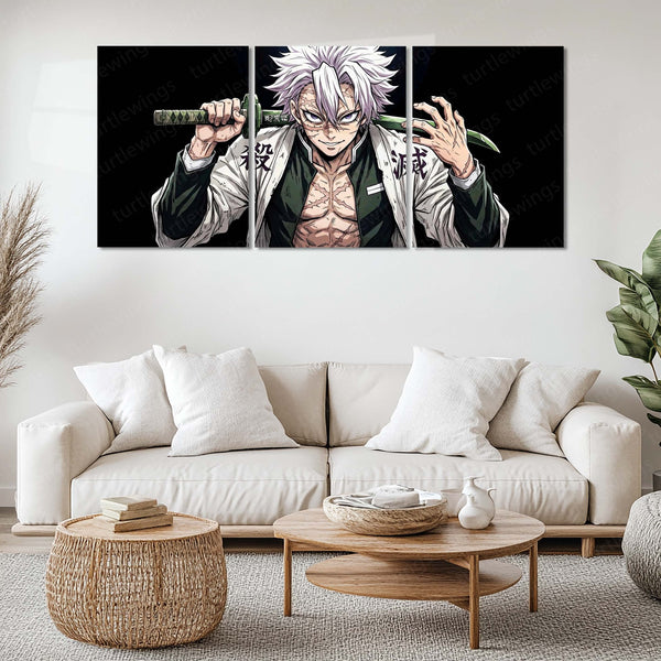 Anime Metal Poster Set of 3 | Sanemi Shinazugawa Demon Slayer Triptych Wall Art
