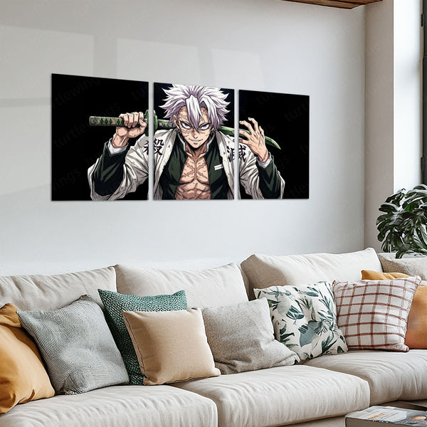 Anime Metal Poster Set of 3 | Sanemi Shinazugawa Demon Slayer Triptych Wall Art