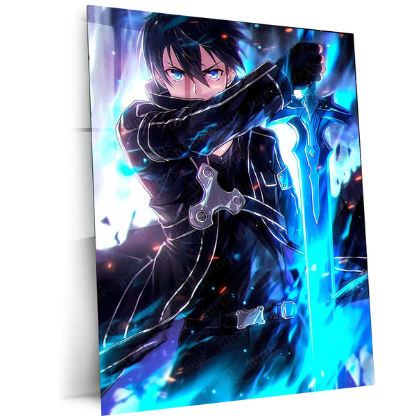 Kirito – Sword Art Online Metal Frame | Dual Blade Anime Wall Poster for Gamers