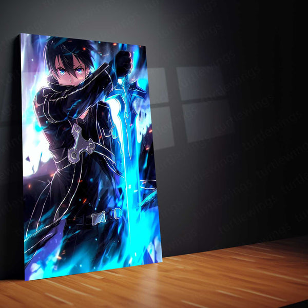 Kirito – Sword Art Online Metal Frame | Dual Blade Anime Wall Poster for Gamers