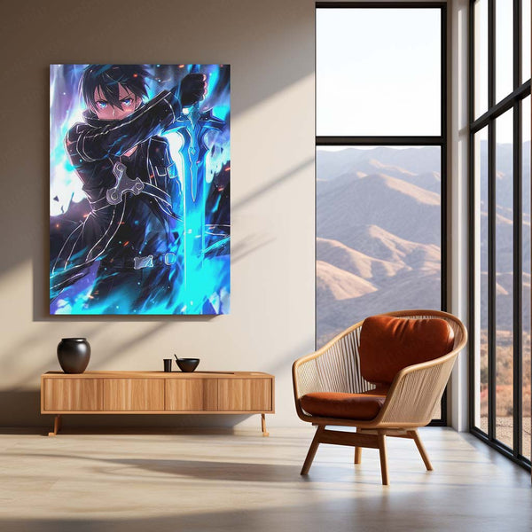 Kirito – Sword Art Online Metal Frame | Dual Blade Anime Wall Poster for Gamers