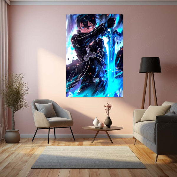 Kirito – Sword Art Online Metal Frame | Dual Blade Anime Wall Poster for Gamers