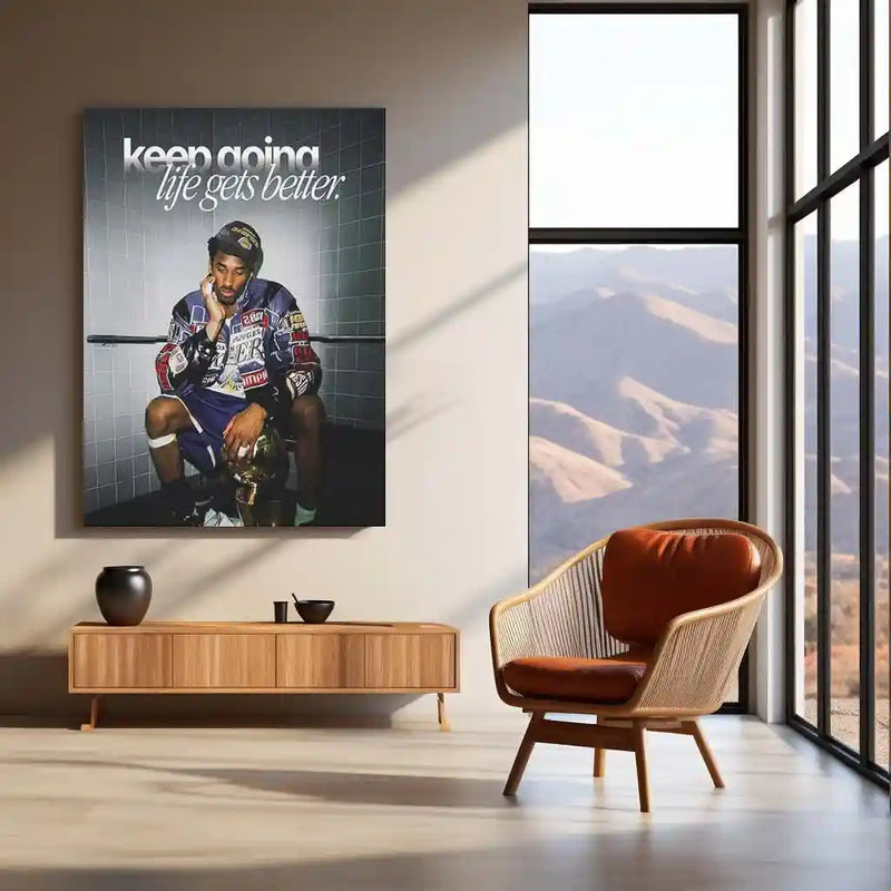 Quote Metal Poster | Kobe Bryant – “keep going, life gets better.” Quote | Basketball Motivation Metal Frame Wall Art - TURTLEWINGS 
