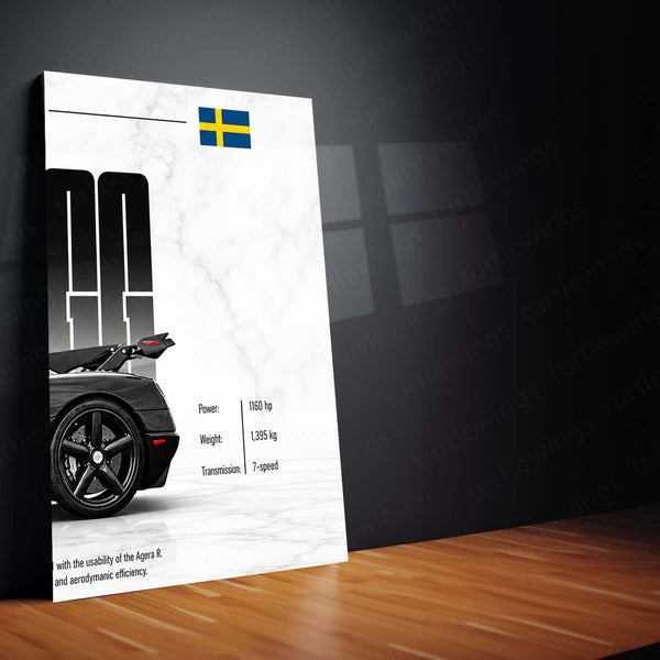 Car Metal Poster Set of 3 | Koenigsegg Agera RS | Black Hypercar Triptych Wall Art | Premium Automotive Metal Print
