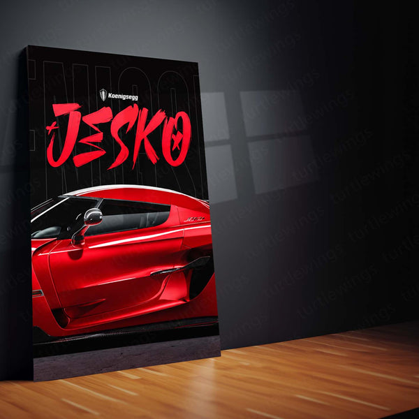 Car Metal Poster Set of 3 | Koenigsegg Jesko | Red Hypercar Triptych Wall Art | Premium Automotive Metal Print