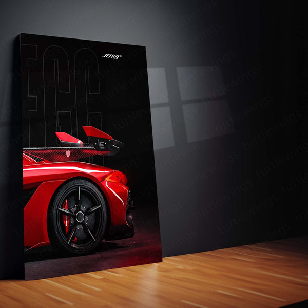Car Metal Poster Set of 3 | Koenigsegg Jesko | Red Hypercar Triptych Wall Art | Premium Automotive Metal Print