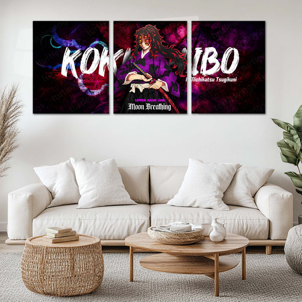 Anime Metal Poster Set of 3 | Kokushibo Upper Rank One Moon Breathing Triptych Wall Art – main product image