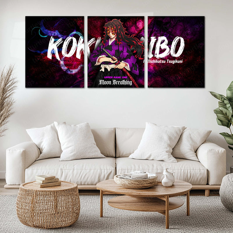 Anime Metal Poster Set of 3 | Kokushibo Upper Rank One Moon Breathing Triptych Wall Art – main product image
