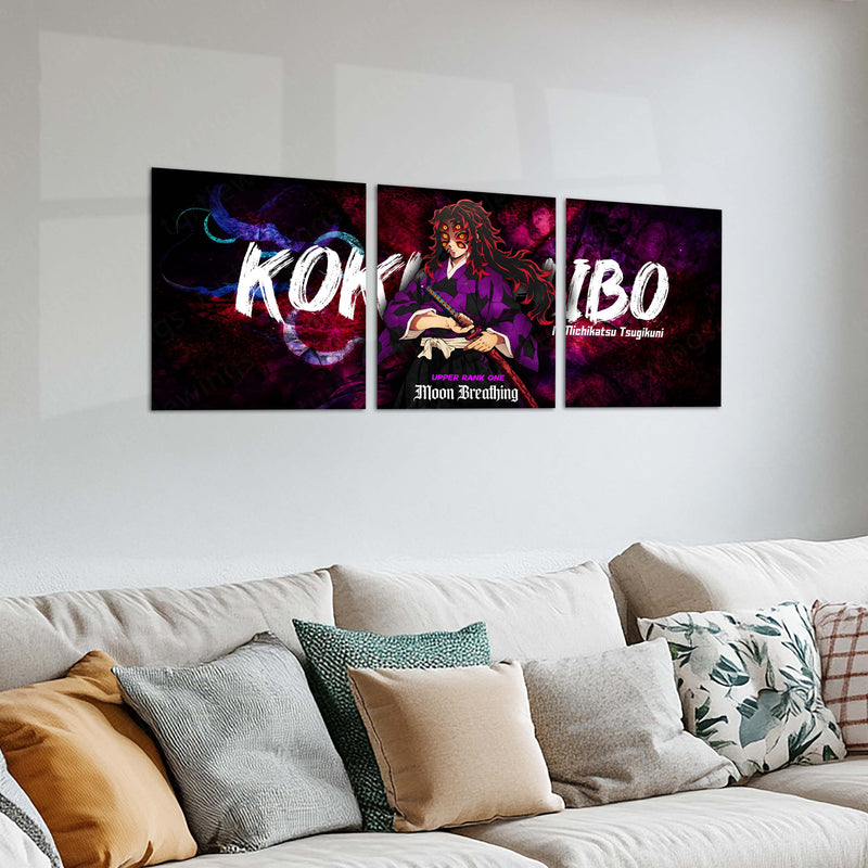 Anime Metal Poster Set of 3 | Kokushibo Upper Rank One Moon Breathing Triptych Wall Art – product image 2