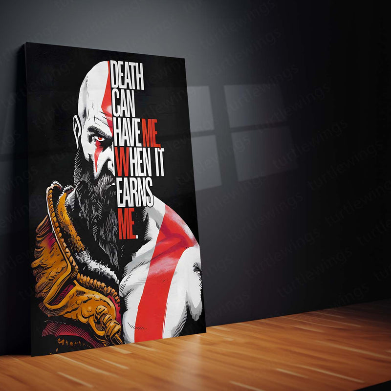 Kratos Motivational Quote – God of War Metal Frame | Spartan Warrior Wall Art | Epic Gaming Quote Poster