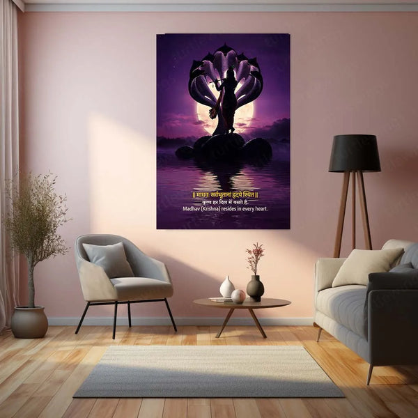 Spiritual Metal Poster | 🎨 Lord Krishna Metal Poster | Divine Wall Art | Spiritual Decor for Home & Temple - TURTLEWINGS 