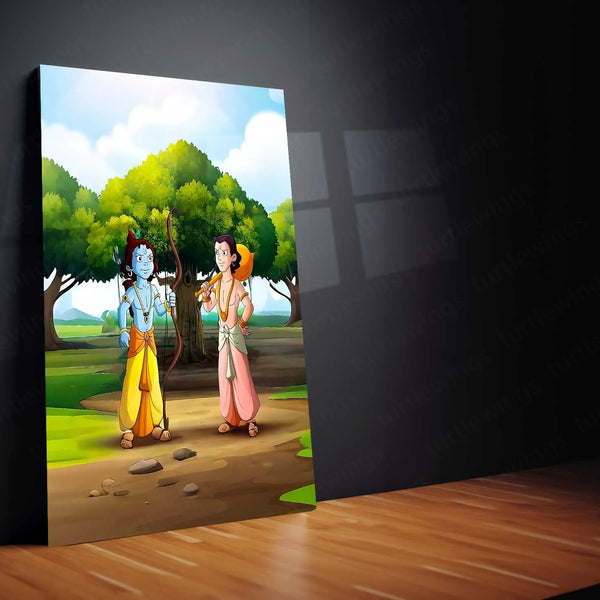 Spiritual Metal Poster | Krishna & Balarama Cartoonish Metal Poster | Playful Divine Brothers Wall Art - TURTLEWINGS 