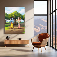 Spiritual Metal Poster | Krishna & Balarama Cartoonish Metal Poster | Playful Divine Brothers Wall Art - TURTLEWINGS 