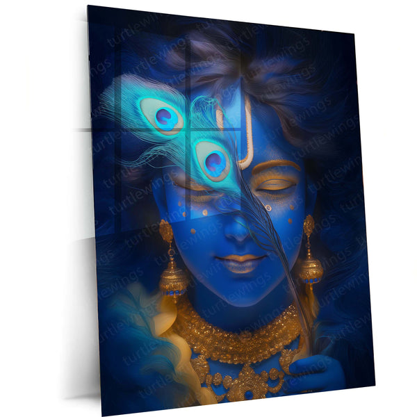 Spiritual Metal Poster | 🎨 Lord Krishna Metal Poster | Divine Wall Art | Spiritual Decor for Home & Temple 01 - TURTLEWINGS 