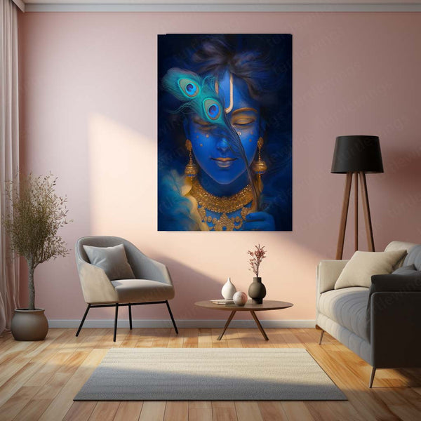 Spiritual Metal Poster | 🎨 Lord Krishna Metal Poster | Divine Wall Art | Spiritual Decor for Home & Temple 01 - TURTLEWINGS 