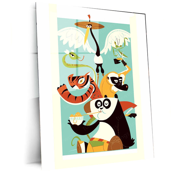 Kung Fu Panda & The Furious Five – Retro Minimalist Metal Poster | DreamWorks Wall Frame
