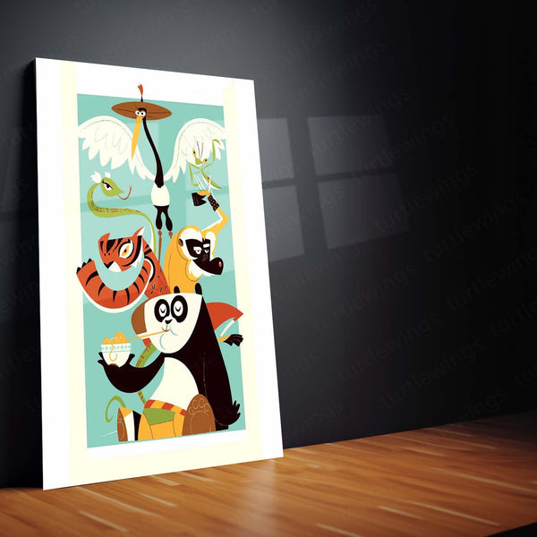 Kung Fu Panda & The Furious Five – Retro Minimalist Metal Poster | DreamWorks Wall Frame