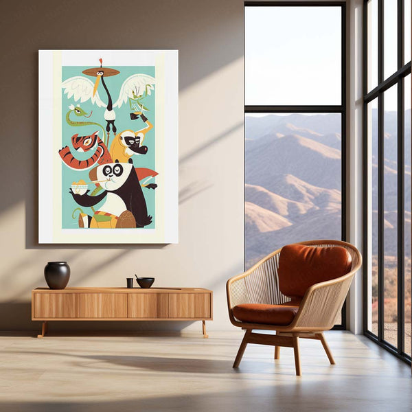 Kung Fu Panda & The Furious Five – Retro Minimalist Metal Poster | DreamWorks Wall Frame