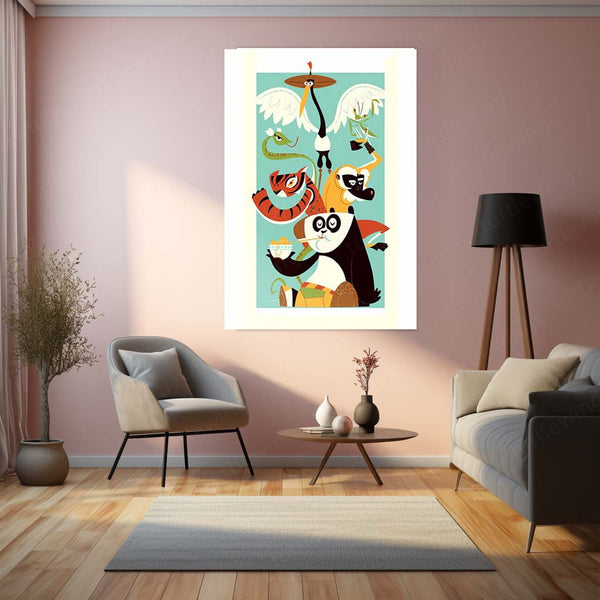 Kung Fu Panda & The Furious Five – Retro Minimalist Metal Poster | DreamWorks Wall Frame