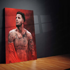 Kyle Walker Shirtless Portrait – Red Smoke Background Metal Frame | Athletic Strength Wall Art - TURTLEWINGS 