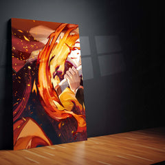 Anime Metal Poster Set of 3 | Demon Slayer | Kyojuro Rengoku Flame Hashira Triptych Wall Art