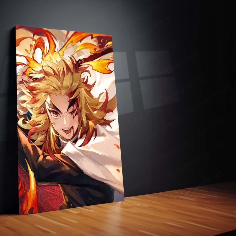 Anime Metal Poster Set of 3 | Demon Slayer | Kyojuro Rengoku Flame Hashira Triptych Wall Art