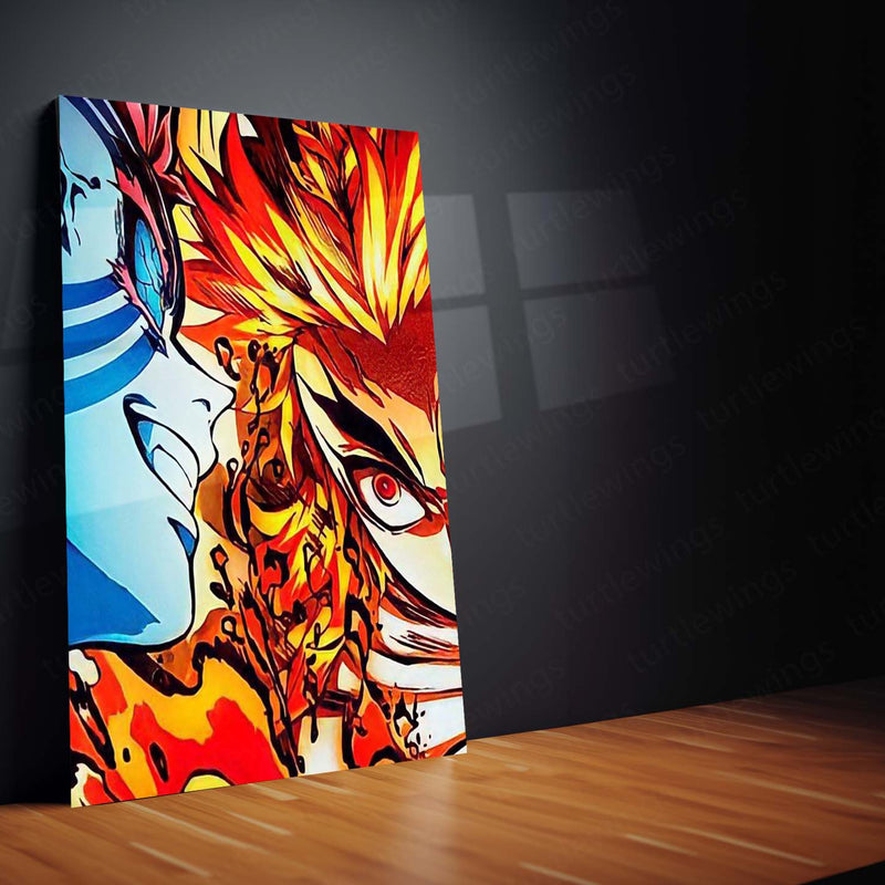 Anime Metal Poster Set of 3 | Demon Slayer | Kyojuro Rengoku VS Akaza Battle Triptych Wall Art