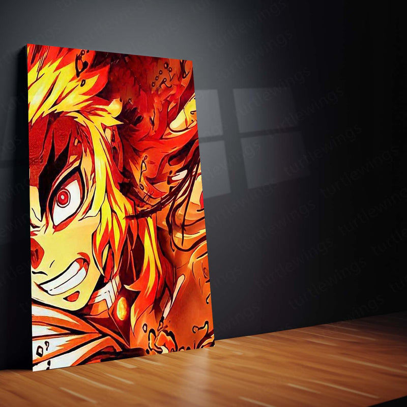 Anime Metal Poster Set of 3 | Demon Slayer | Kyojuro Rengoku VS Akaza Battle Triptych Wall Art