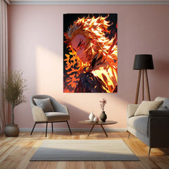 Anime Metal Poster | Kyojuro Rengoku – Flame Hashira Metal Poster | Demon Slayer Wall Frame