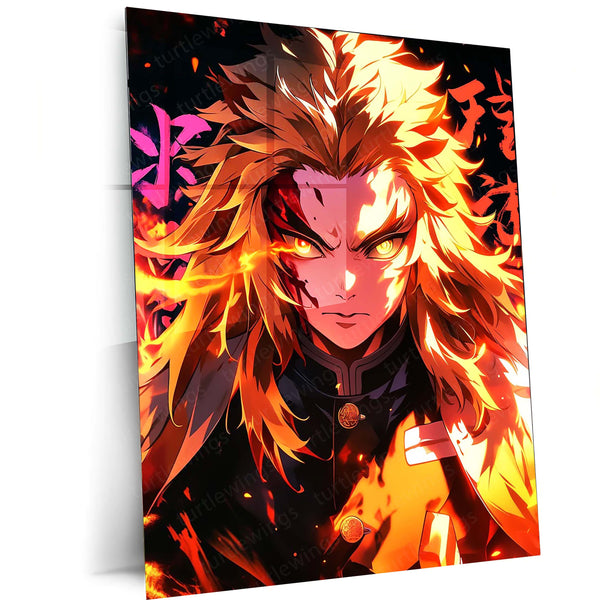 Anime Metal Poster | Kyojuro Rengoku – Flame Hashira Metal Poster | Demon Slayer Wall Frame 01