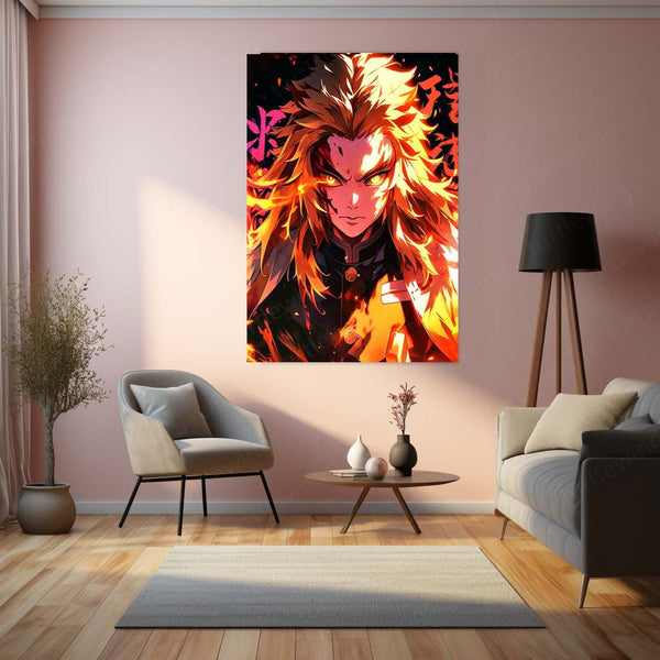 Anime Metal Poster | Kyojuro Rengoku – Flame Hashira Metal Poster | Demon Slayer Wall Frame 01