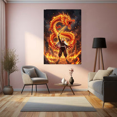 Anime Metal Poster | Kyojuro Rengoku Flame Dragon Metal Poster | Demon Slayer Anime Wall Art | Premium Fire Hashira Metal Print