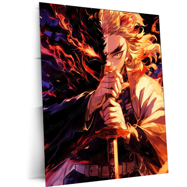 Kyojuro Rengoku – Flame Hashira Metal Poster | Demon Slayer Anime Wall Frame