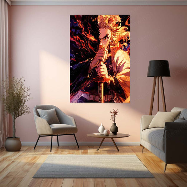 Kyojuro Rengoku – Flame Hashira Metal Poster | Demon Slayer Anime Wall Frame