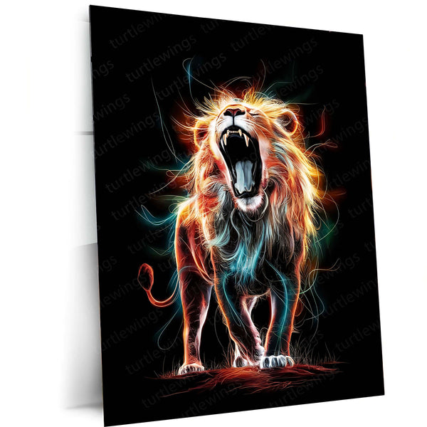 Majestic Lion Art Metal Frame | Regal Wildlife Wall Decor | Premium Metal Poster - TURTLEWINGS 