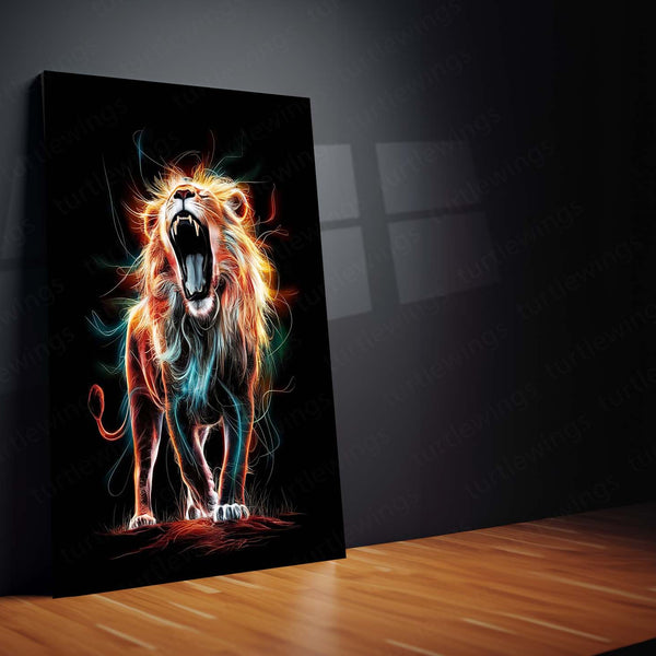 Majestic Lion Art Metal Frame | Regal Wildlife Wall Decor | Premium Metal Poster - TURTLEWINGS 