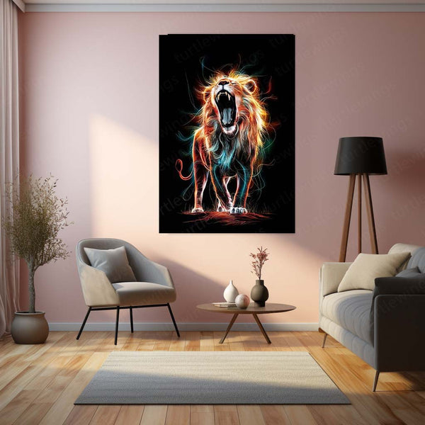 Majestic Lion Art Metal Frame | Regal Wildlife Wall Decor | Premium Metal Poster - TURTLEWINGS 