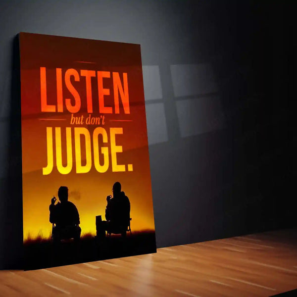 Quote Metal Poster | “LISTEN, but don’t JUDGE.” Quote Metal Frame Wall Art | Minimal Motivation & Mindset Poster - TURTLEWINGS 