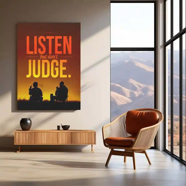 Quote Metal Poster | “LISTEN, but don’t JUDGE.” Quote Metal Frame Wall Art | Minimal Motivation & Mindset Poster - TURTLEWINGS 
