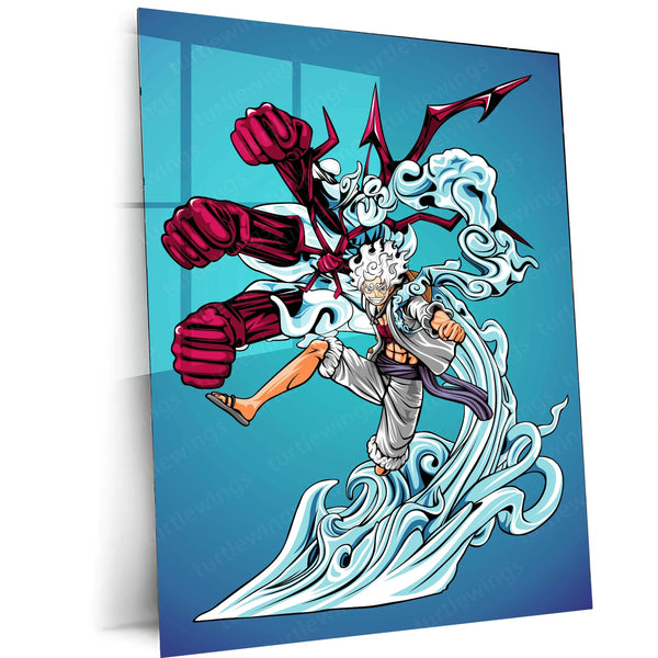 Anime Metal Poster | Luffy Gear 5 Metal Poster | One Piece Wall Art | Nika Transformation Anime Decor