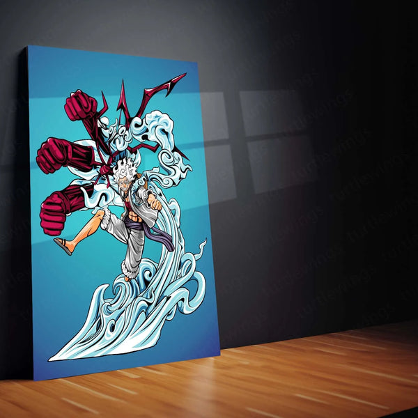 Anime Metal Poster | Luffy Gear 5 Metal Poster | One Piece Wall Art | Nika Transformation Anime Decor