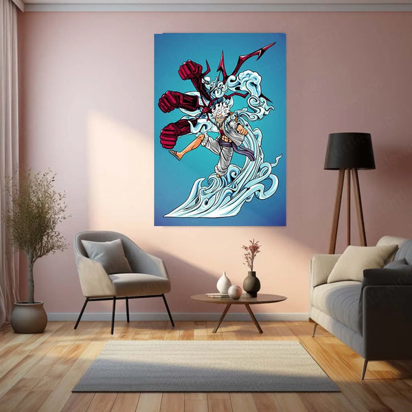 Anime Metal Poster | Luffy Gear 5 Metal Poster | One Piece Wall Art | Nika Transformation Anime Decor