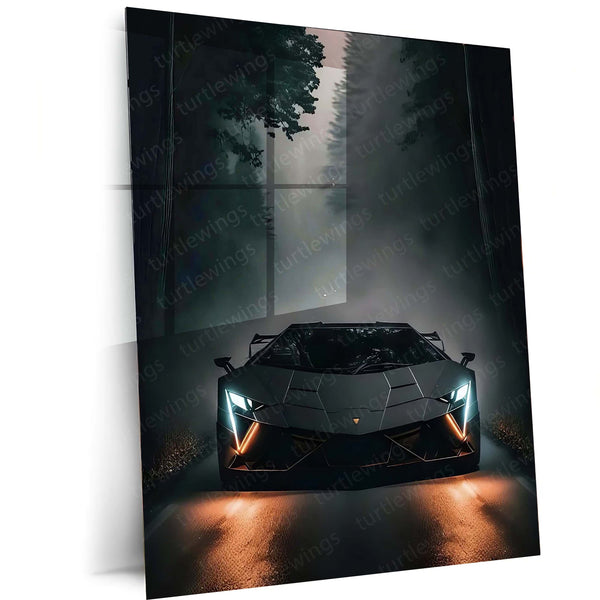 Cars Metal Poster | Lamborghini Aventador – Phantom in the Forest Metal Poster | Supercar Wall Frame